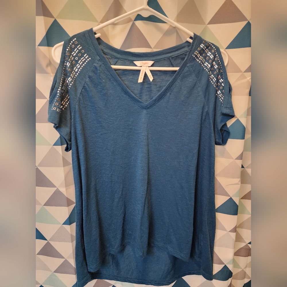 Candie's Blue Embellished Short Sleeve Blouse
